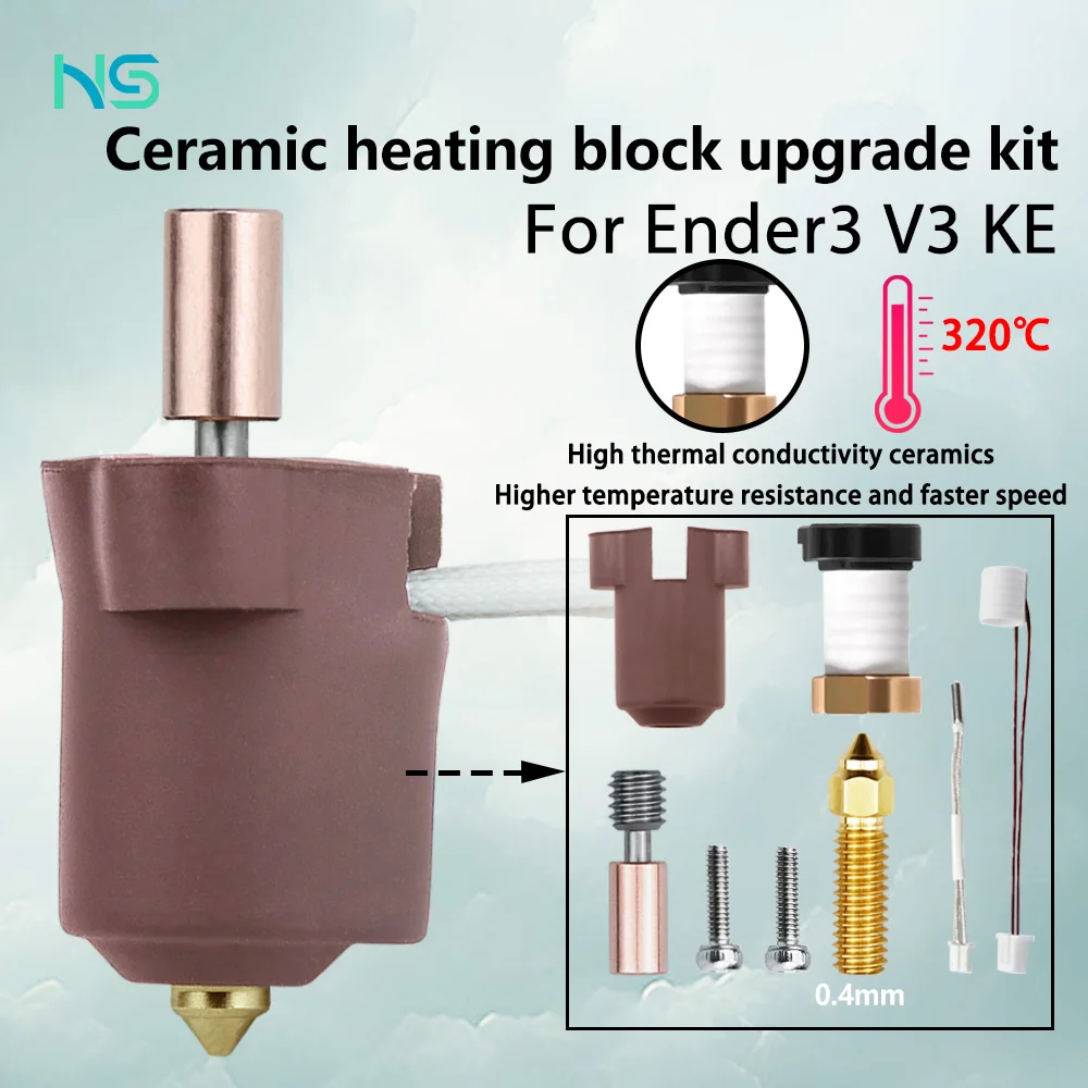 

For Creality Ender 3 V3 KE Hotend Ceramic Heating Head Kit Ceramic Heating Block Nozzle 300°C Extruder High Speed Silicone Cover