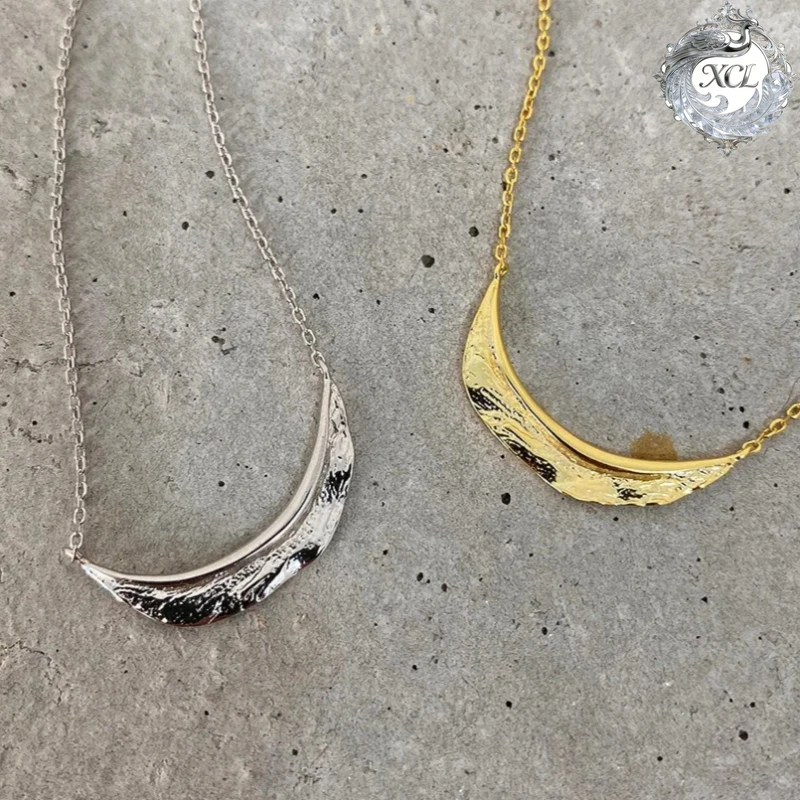 

Серебряное колье XCL S925 с геометрическим узором в виде листа, простая цепочка на ключицы, модный и элегантный кулон, ювелирное украшение для женщин, подарок