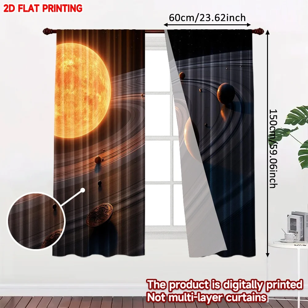 2D flat printing 2pcs Drapes Solar System Rings Digital Printed Polyester Drapes Festive Curtains Use for Indoor Outdoor Use for