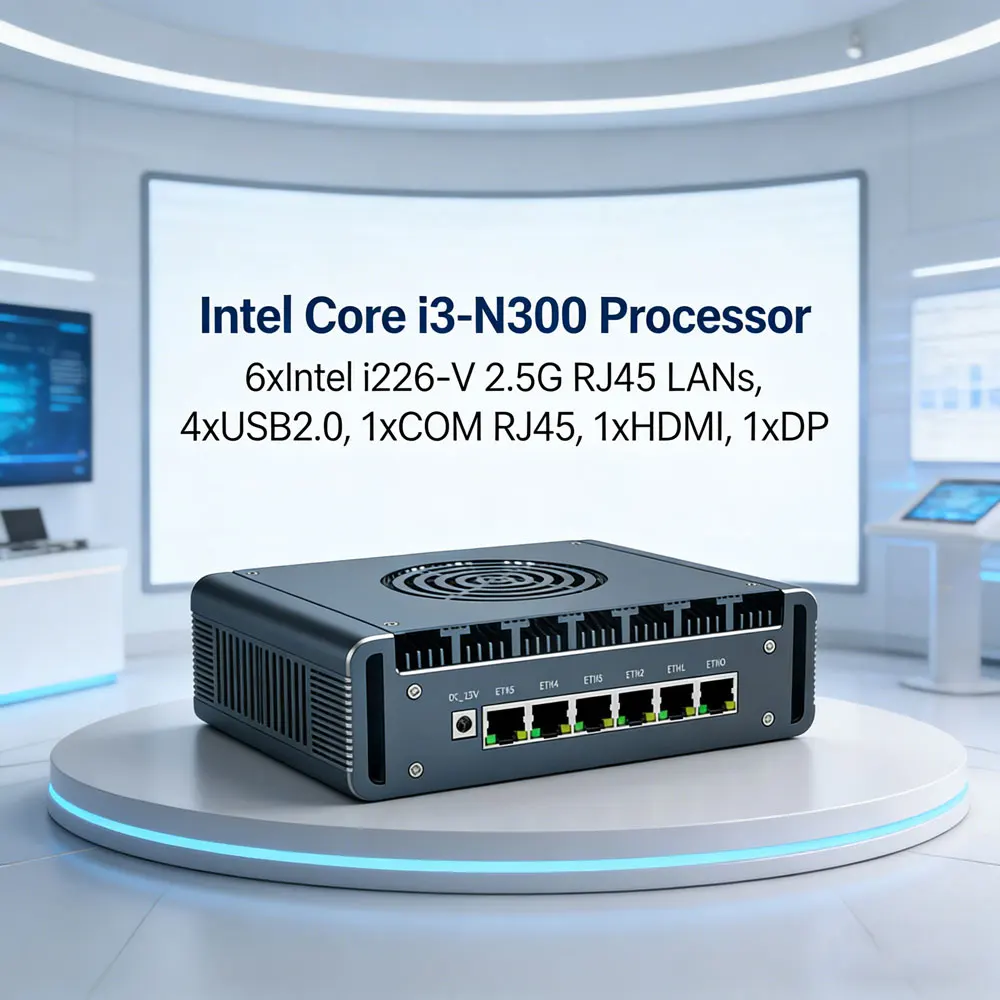 6x2.5G Lan Firewall Intel Core i3-N300 Fanless Mini PC DDR5 NVMe RJ45 COM Industrial Computer pfSense OPNsense Proxmox Server