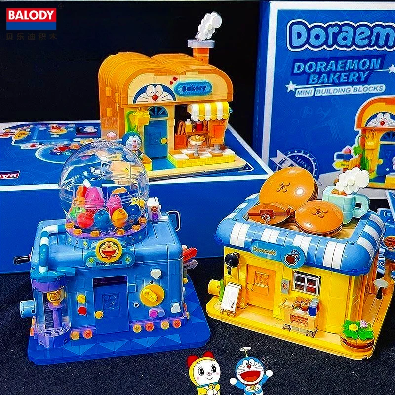 Bloques de Construcción BALODY Doraemon Dorayaki Serie Street View, Juguetes de Ensamblaje, Modelos Coleccionables, Adornos, Regalos Navideños para Niños