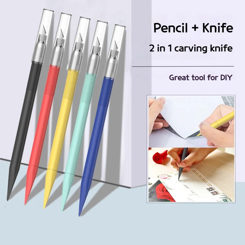 2-in-1 Precision Engraving Knife & Carbon Marker Pen Anti-Slip Grip for Scrapbooking Card Making DIY Craft Office School Supply