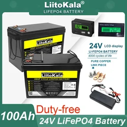 LiitoKala 24V/25.6v 100AH LiFePO4 Lithium Battery USB3.0 Type-C Output for Inverter Car lighter Batteries 29.2V Charger Tax Free