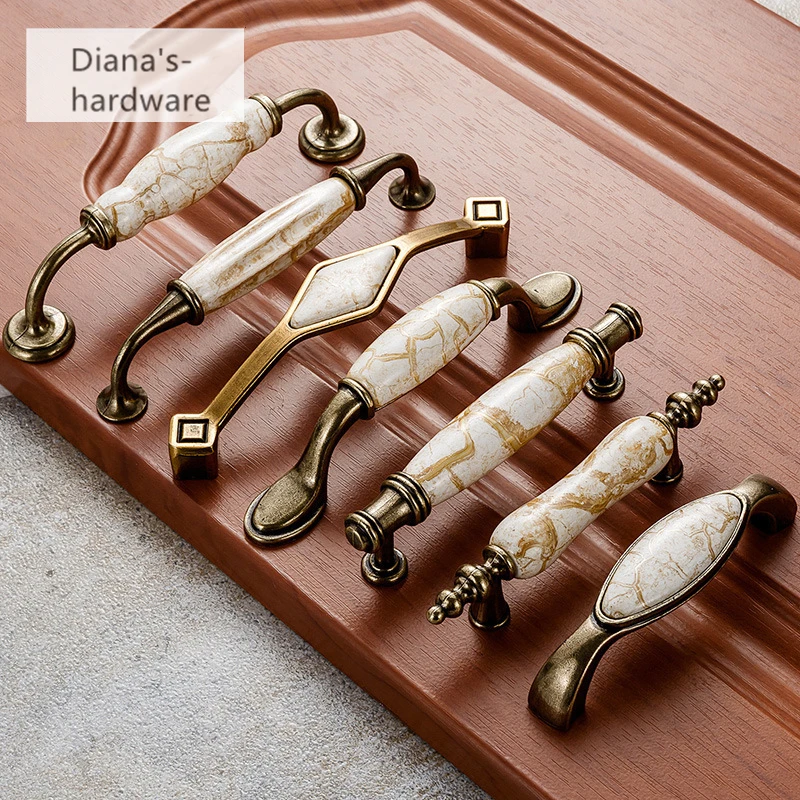Antique Furniture Handles Marble Vein Knobs and Handles Ceramic Handles for Kitchen Cupboards Cabinet Door knobs Drawer Pulls