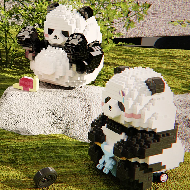 Funny Huahua Panda Micro Building Blocks 3D DIY Assembled Scene Animal Model Cute Panda Mini Brick Figure Toys For Kids Gift