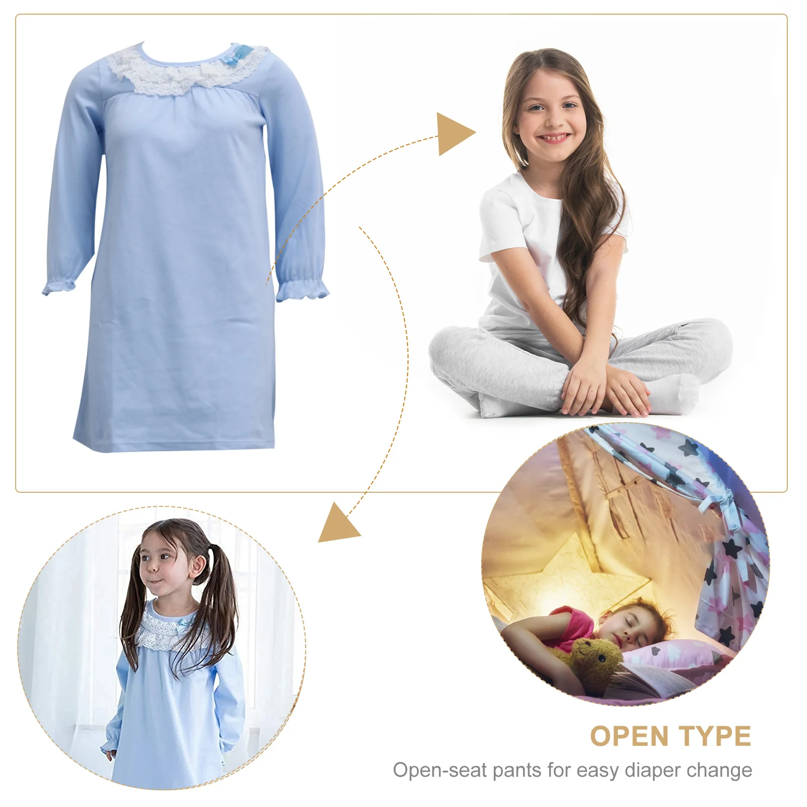 

1Pcs Cotton Kids Nightdress Comfortable Long Sleeve Elegant Nightgown Soft Breathable Children Sleeping Clothes