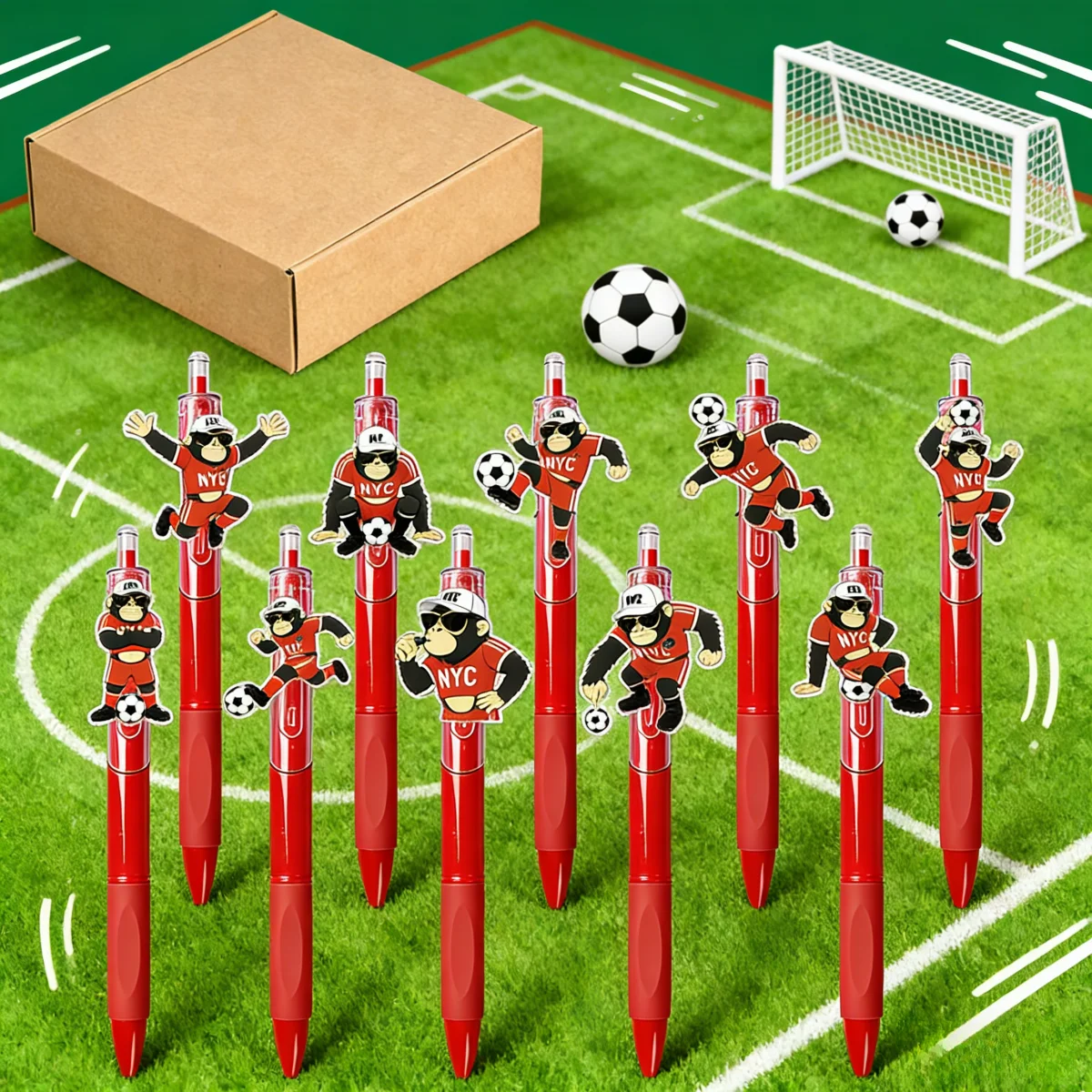 

15PCS/17PCS Football gorilla pattern ballpoint pen, press to write recording pen, football enthusiast gift specific pen