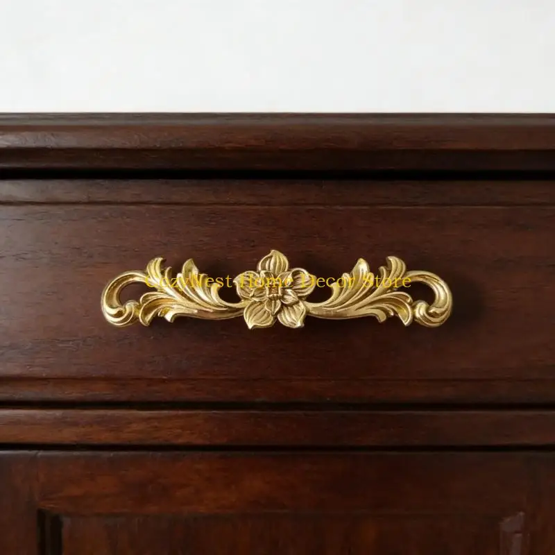 92MF Decorative Metal Cabinet Pull with Raised Flower and Relief Two-Hole Mounting for Drawers, Kitchen Cabinets, and Wardrobes