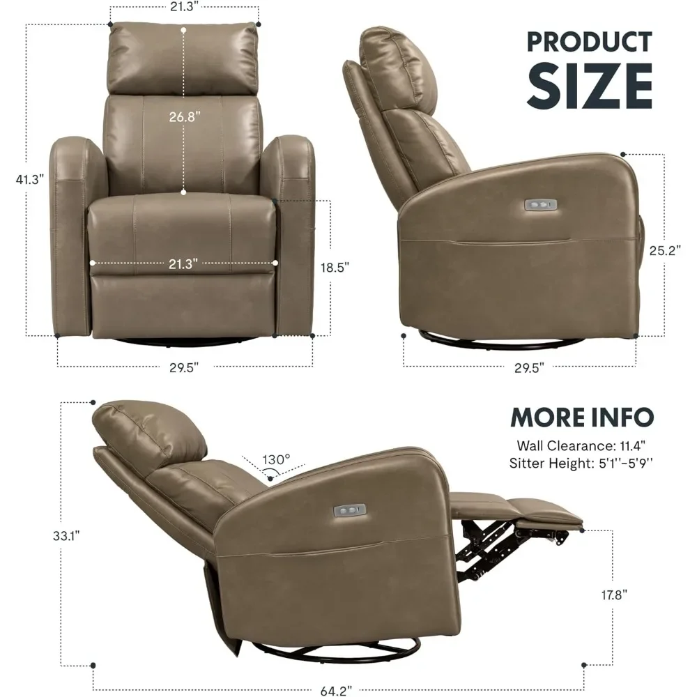 Faux Leather Recliner Chair, Power Rocker Recliner Chair for Adults w/Adjustable Headrest, Lumbar Support, USB Port