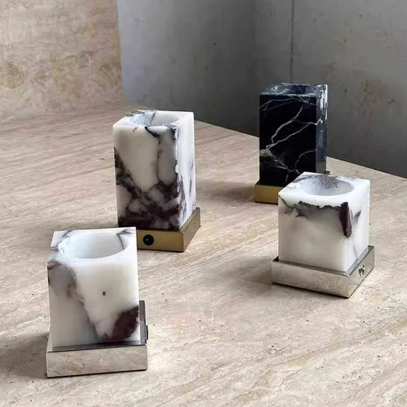 100% Natural Marble Rechargeable Table Lamp, Mid-Century Wabi Sabi for Villa Living Room &