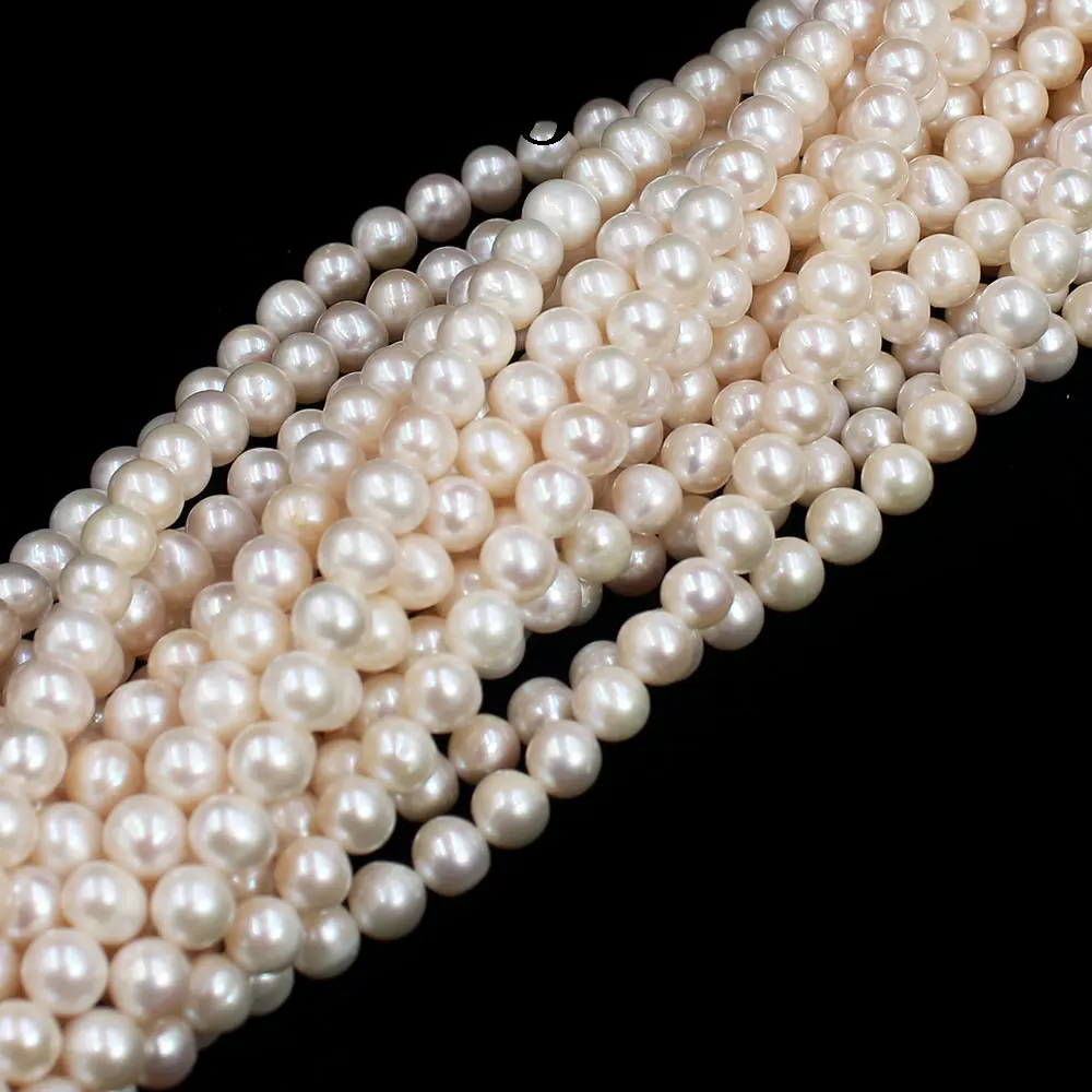 

7-8mm AAA Round White Natural Freshwater White Pearl Loose Spacer Beads For Jewelry Making 15"