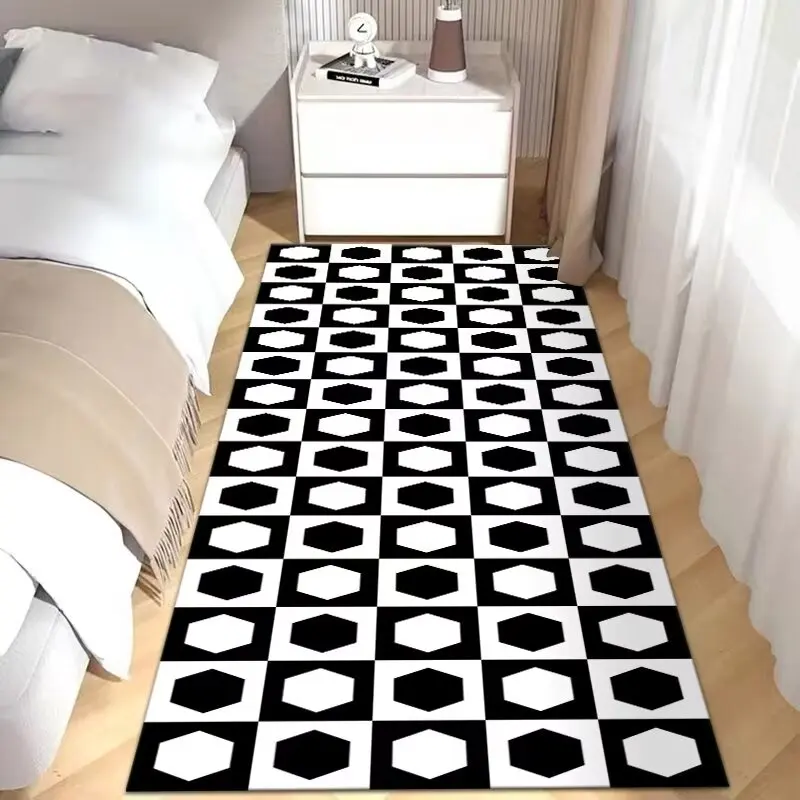 Home Black and White Checkered Rug Bedroom Bedside Decoration Rug Modern Living Room Carpet Bathroom Entrance Non-slip Floor Mat