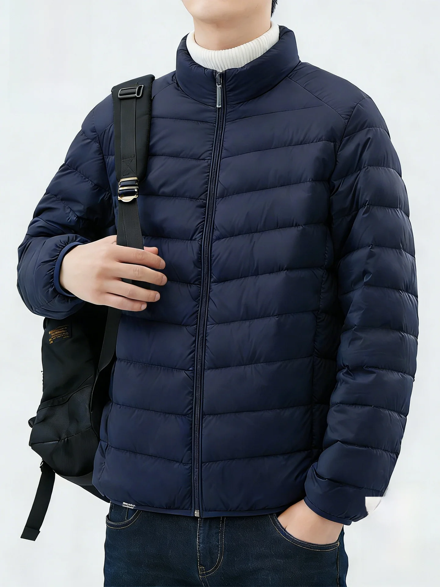 

Winter Men's Lightweight Warm Stand Collar Ribbed down Jaet Cleanfit Nylon Fabric Du down Filling Zipper Closure