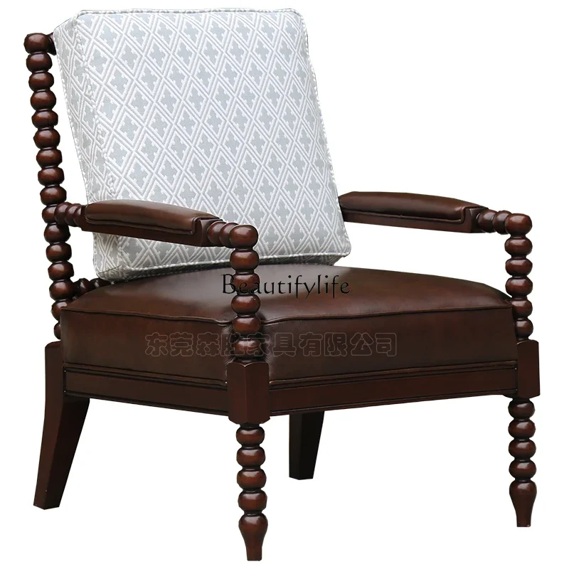 

*Pure American Solid Wood Dark Coffee Color Distressed Gourd Leisure Couch Decoration Wingback Chair