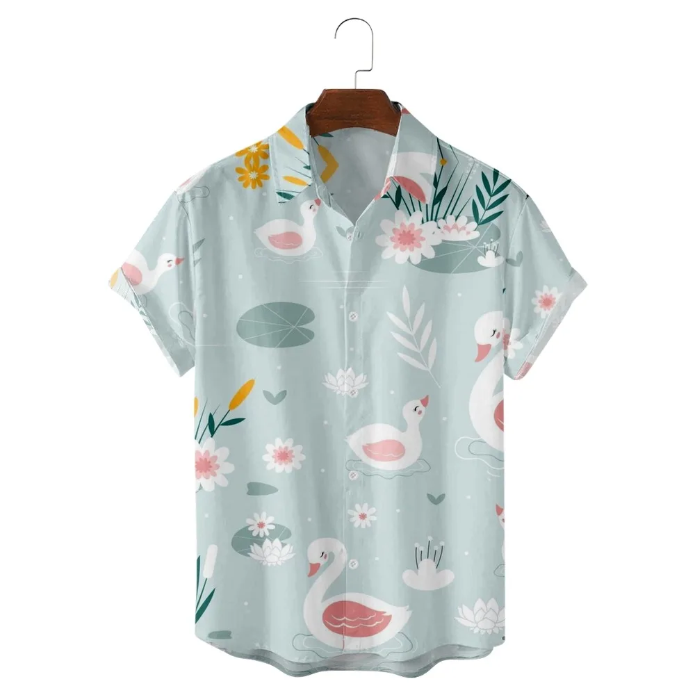 

2022 new cute version plain color duckling unisex single button lapel casual breathable short-sleeved top men's spring shirt