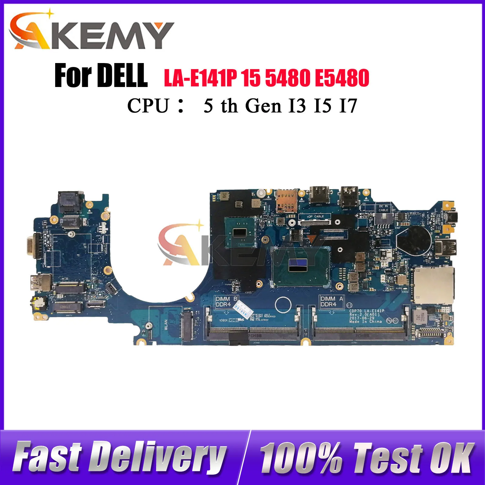 

Материнская плата для ноутбука DELL Latitude E5480 5480, LA-E141P с процессором i5 i7 CN-07W358 01R39G 02WXD6 07X098 0MP1YJ протестирована нормально