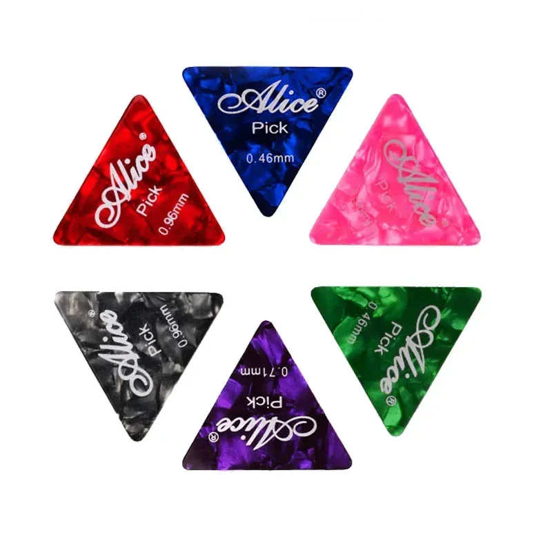 100Pcs Alice Cellouid Guitar Pick Large Triangle Guitar Picks Plectrums 0.46/0.71/0.81/0.96/1.2/1.5MM Mixed Colour Guitar Parts