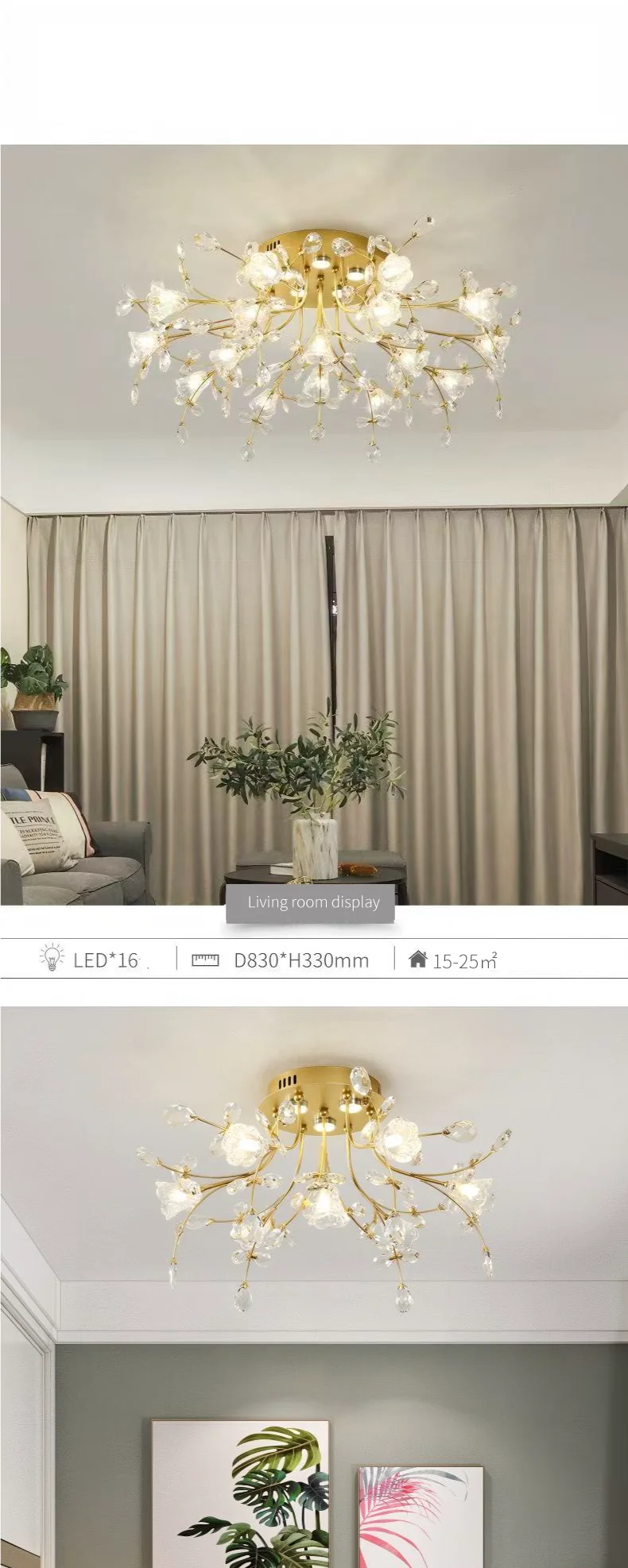European Gold LED G9 Ceiling Light K9 Crystal