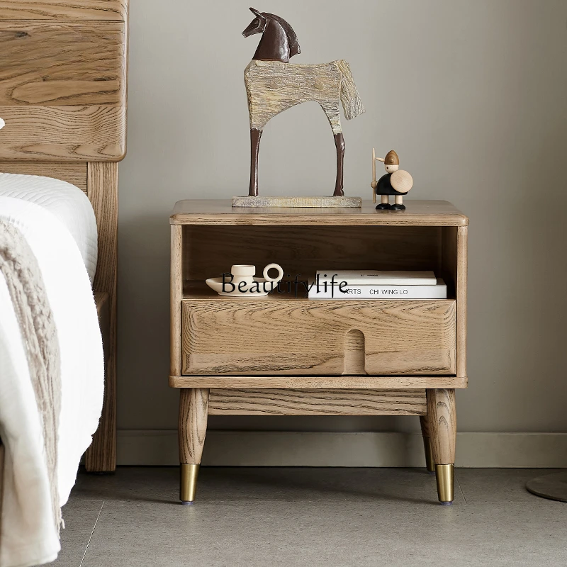 

Solid wood bedside table Modern simple ash wood bedside Nordic light luxury bedroom locker