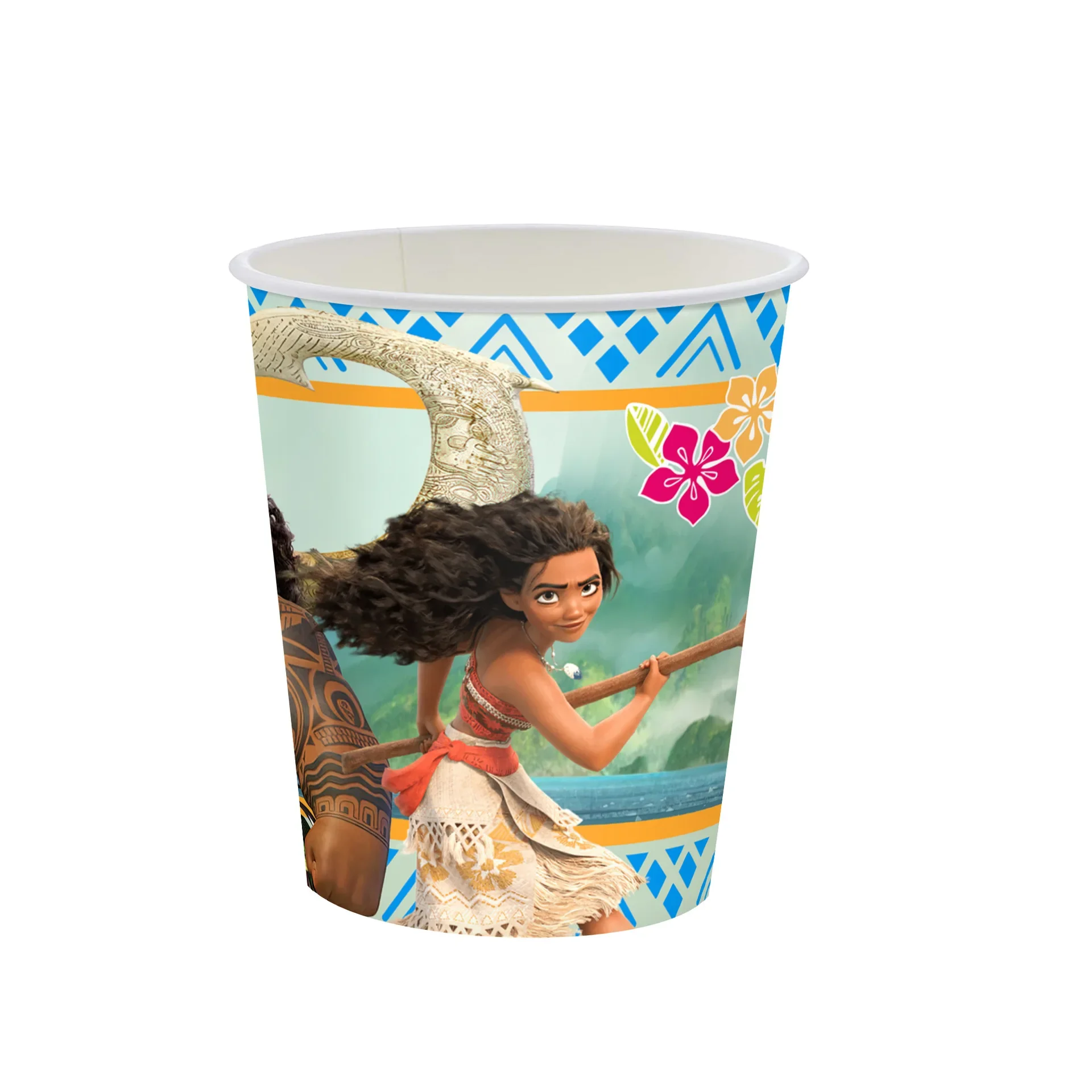 Juego de vajilla para fiesta de dibujos animados con tema Moana, taza, globo, plato, servilleta, caja de dulces, bandera, suministros de decoración para fiesta de cumpleaños para niños