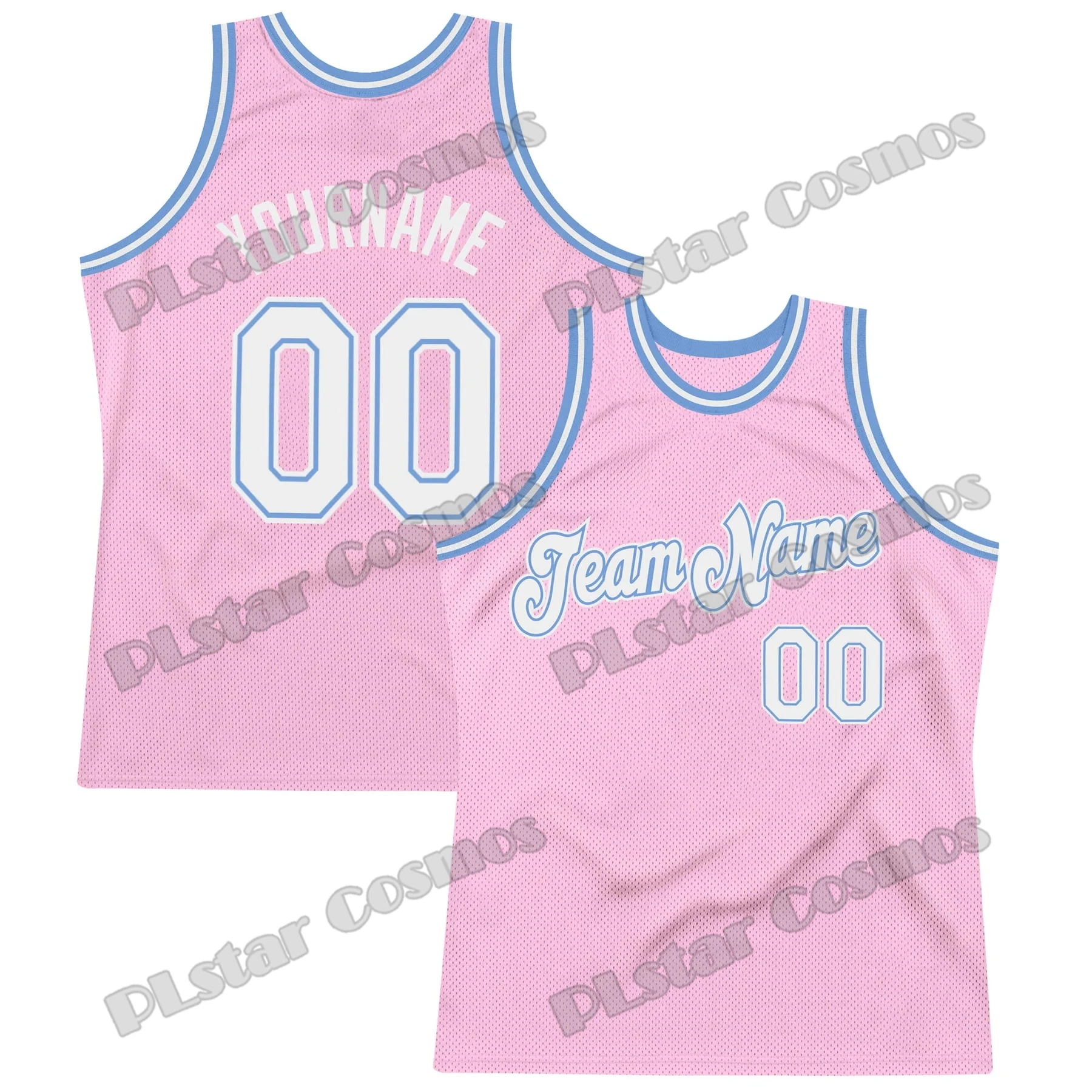 Custom Pink Light Blue Pattern Palm Trees Throwback Basketball Jersey 3D Printed Men Youth Summer Sport Basketball Vest LBX07