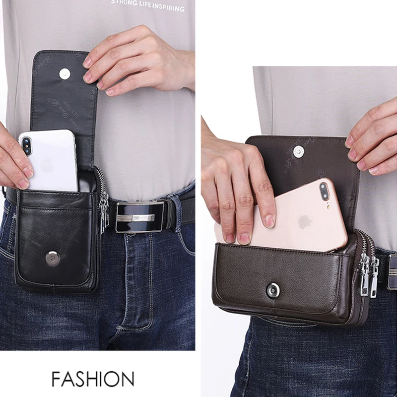 Men Genuine Leather Waist Fanny Pack Belt Bag Purse Cigarette ID Card Holder Pocket Pouch Bum Cell/Mobile Phone Case Cover Bags