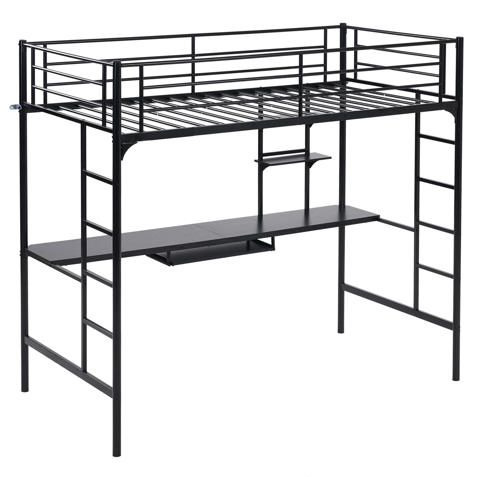 198*97.79*182cm With Table Shelf Elevated Bed Iron Bed Black