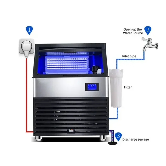 HC-100P 50kg/24h Commercial Ice Maker Machine Cube Air Water Cooling Easy Maintenance with Automatic Motor for Shop Use