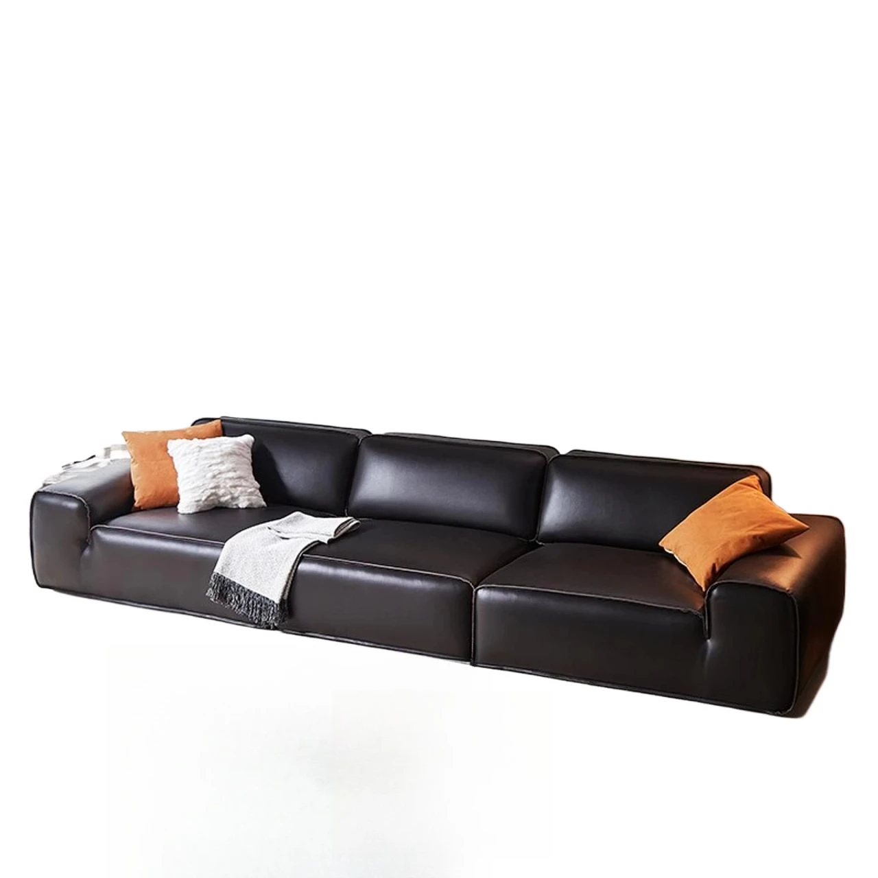

Italian leather sofa, new tofu block black minimalist first-layer cowhide sofa in the living room