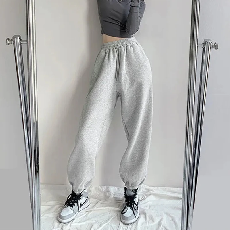 

Gidyq Women Solid Sports Pants Casual Loose Harem Pants Autumn Winter Korean Fashion All Match Streetwear Gray Trousers New