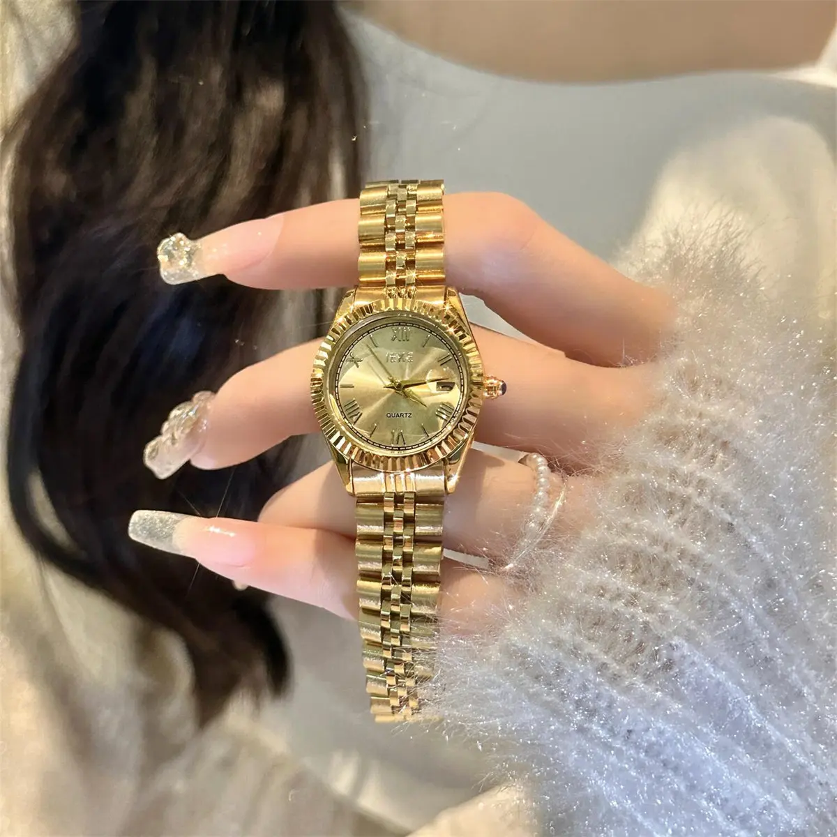 2026 New Luxury Round Stainless Steel Watch With Calendar, Exquisite Vintage Korean Style, Versatile For Both Men And Women.