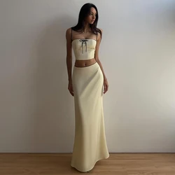 Fashion Camis Skirt Two Piece Set Women Summer Solid Sleeveless Crop Top High Waist Skirt Slim Sexy Party Club Suit Streetwear