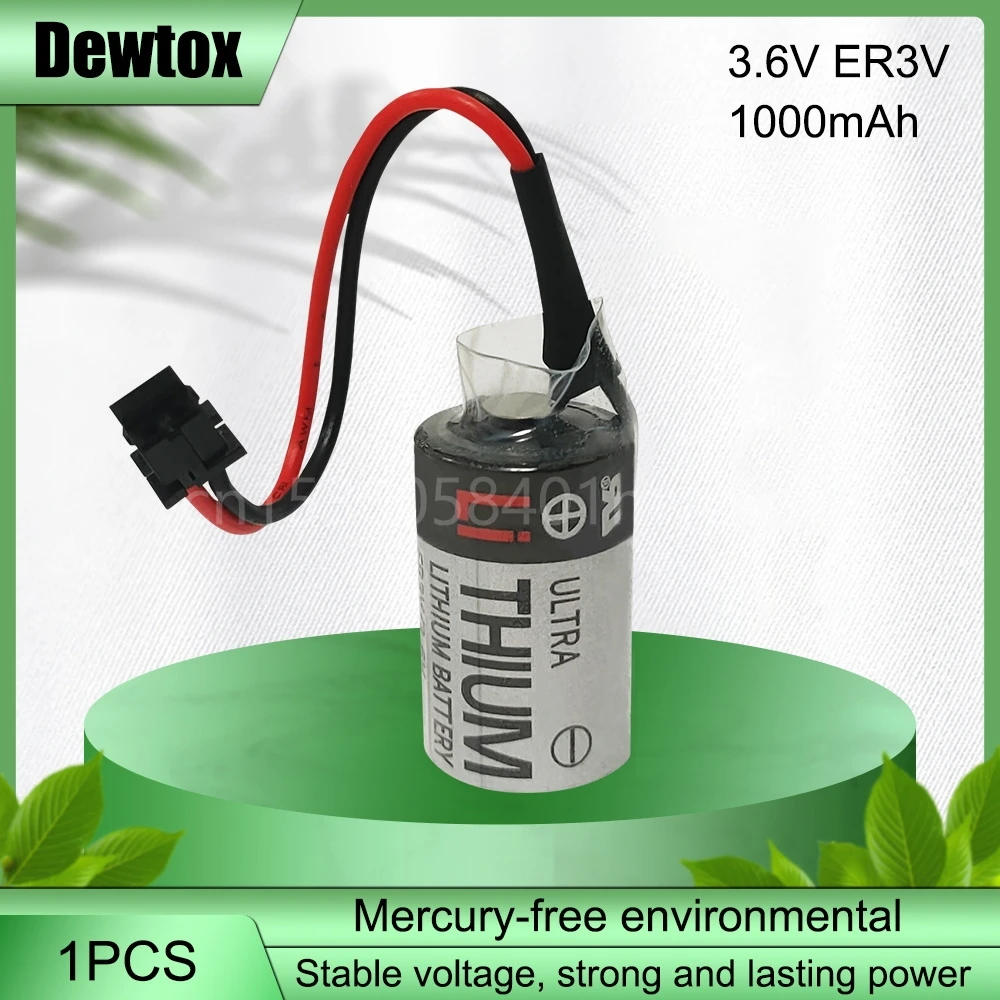 

100% Original New ER3V JZSP-BA01 3.6V 1000mAh PLC CNC Battery With Black Plug size 14.5*25.5mm