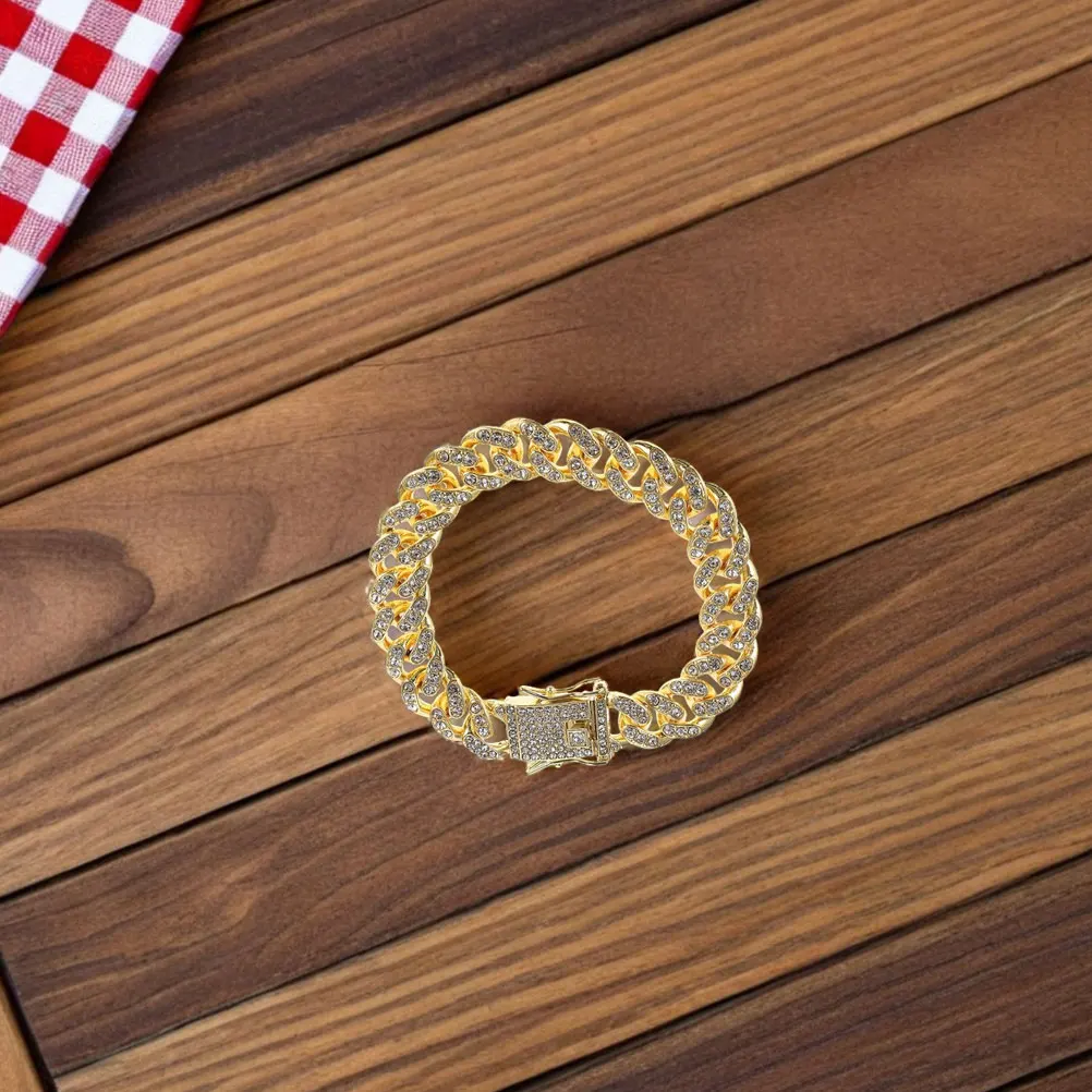 

Dog Chain Collar 16CM Gold Exquisite Diamond Decorative Necklace Fashionable Pet Accessories Rust Resistance Heavy Duty Link Dog