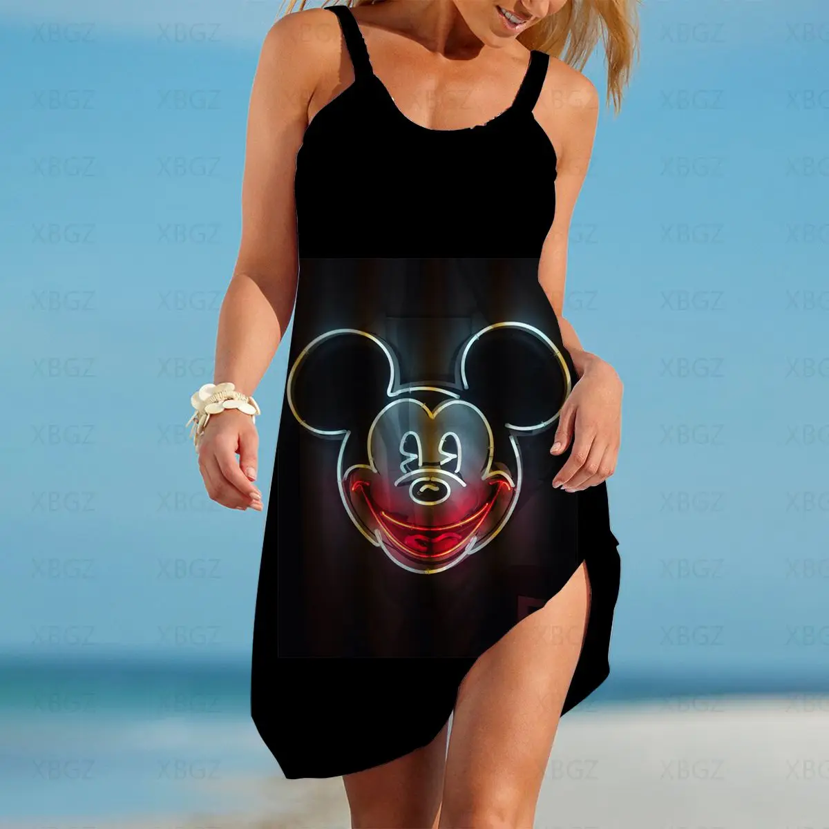 Mulheres Minnie Mouse Sexy Vestido de Verão, Deslizamento Disney Vestidos Soltos, Praia Sem Encosto, Sem Mangas Boho Fashion, 5XL, 2024