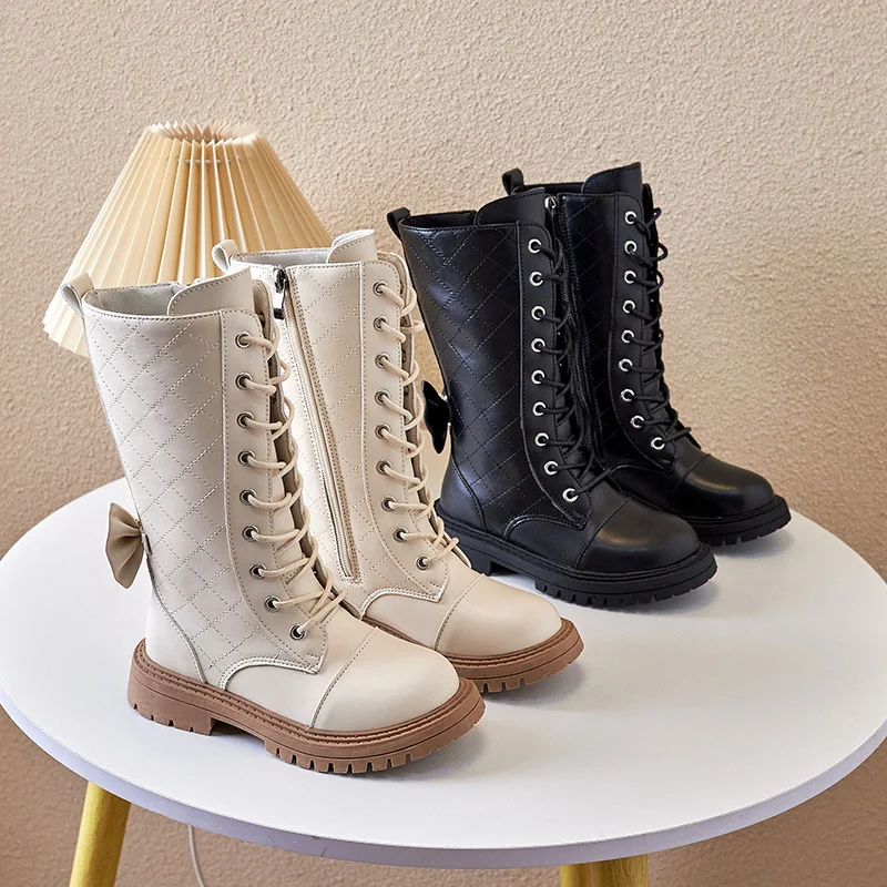 Girls Black Riding Boots 2026 Fall Winter New Non-Slip Tall Boots Big Kids Size 27-37 Students Casual Leather Boots Waterproof