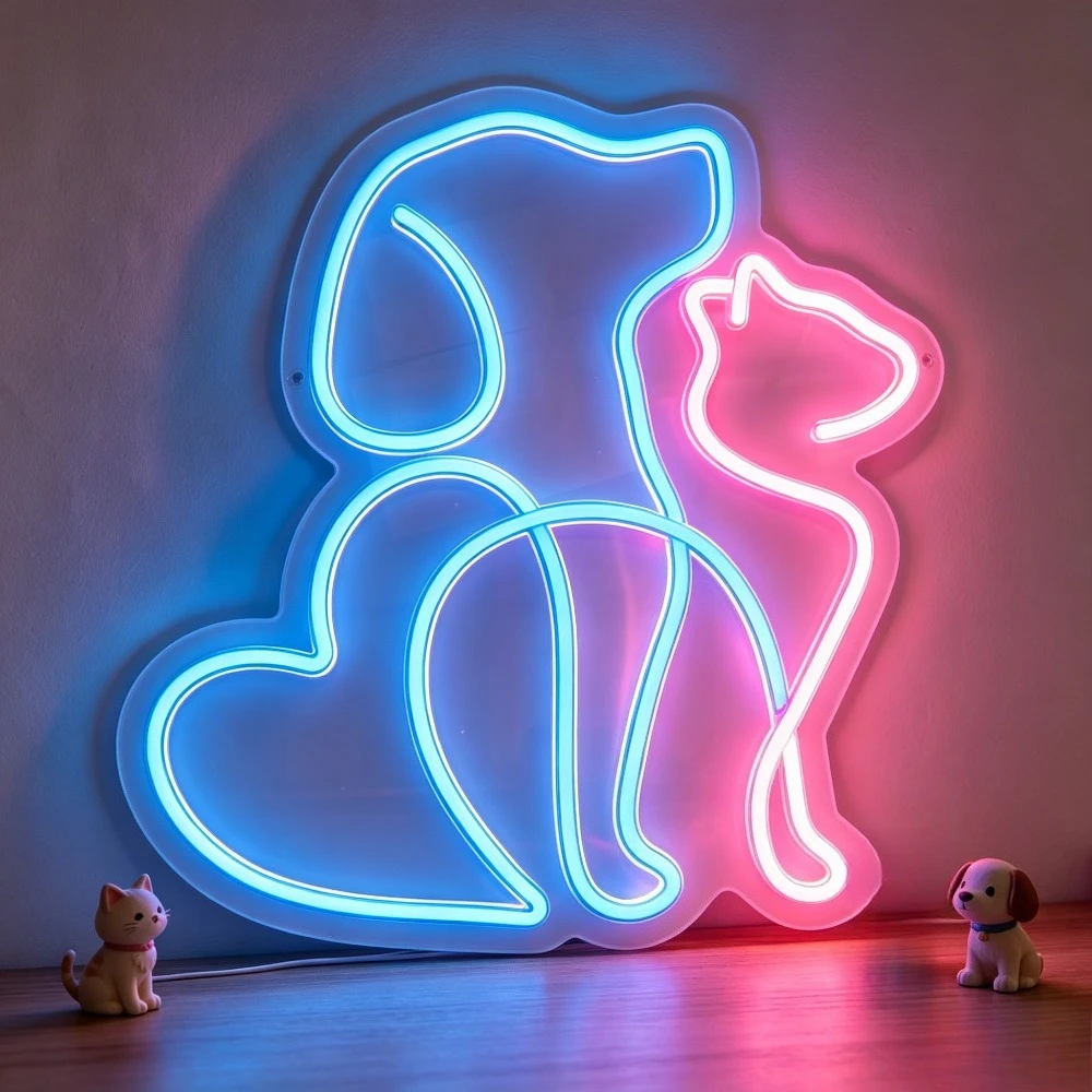 

Cat Dog Heart Neon Sign LED Wall Art USB Rechargeable Night Light Aesthetic Home Decor for Bedroom Living Room Pet Memorial Gift