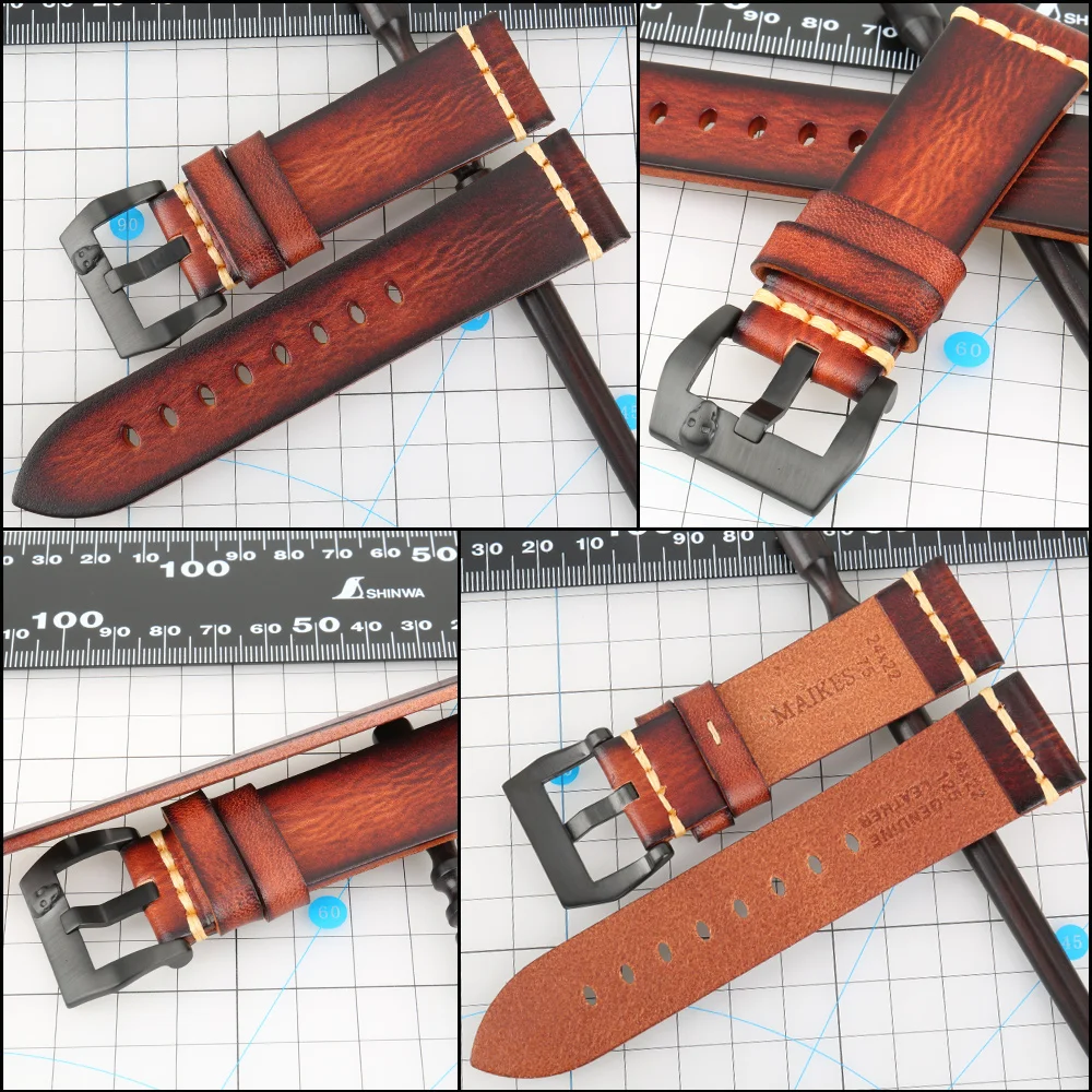 MAIKES Genuine Leather Watch Straps 18mm 19mm 20mm 21mm 23mm 24mm 26mm Smart Men Watchbands /Belt / Women Wristbands