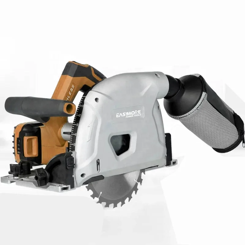 EASYMORE 20V Brushless 4.0ah Battery 165mm Plunge Cut Circular Track Saw Color Box Customized OEM Professional Electric Wood Saw