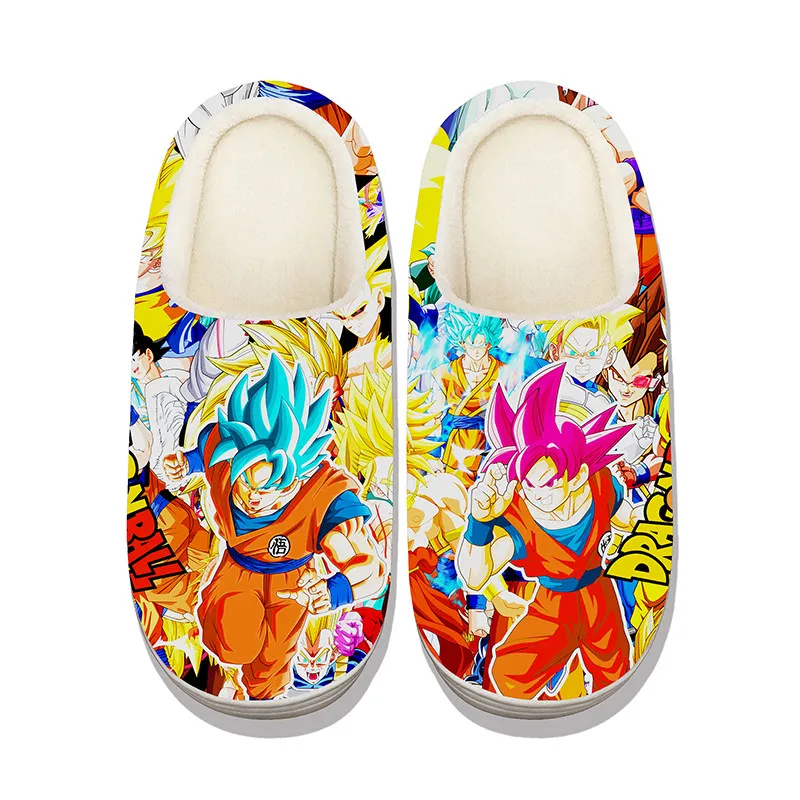 Dragon Ball Demon Slayer Anime Group Print House Slippers Winter Warm Plush Mule Slippers Non-Slip Indoor Bedroom Slippers Gift