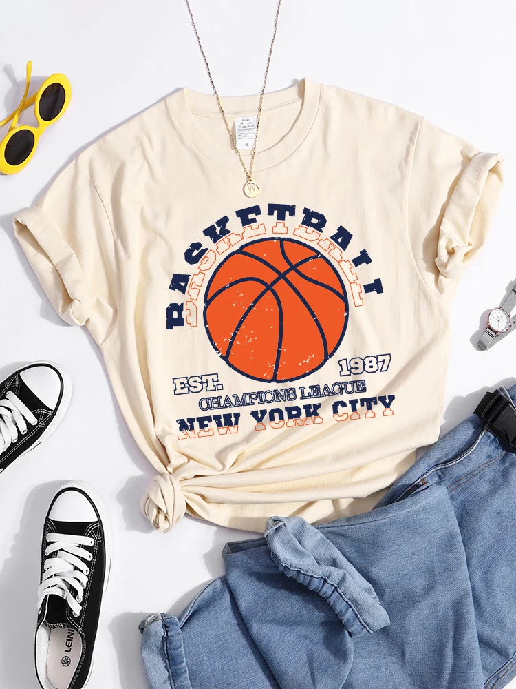 Basketball Game New York City T-Shirt Women Comfortable Fashion Short Sleeve Simplicity Quality Clothing Street Vintage Clothes