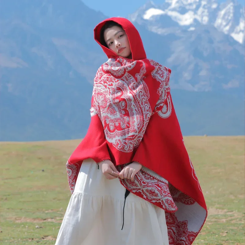 Abrigo de mujer, chal bohemio, bufanda, capa con borlas Vintage, Poncho con flecos, mezcla de Cachemira cálida, capas con estampado de Pashmina, chal de gran tamaño