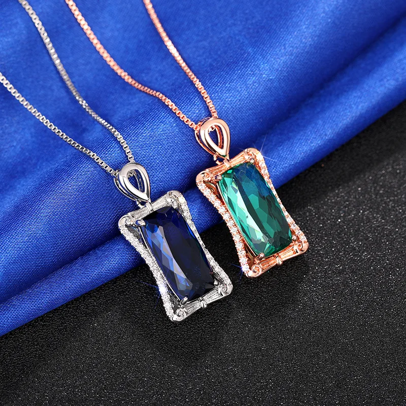 2024 New Imitation Brazilian Green Zircon Pendant, Women's European and American Style, Rectangular Dominance Accessory Necklace