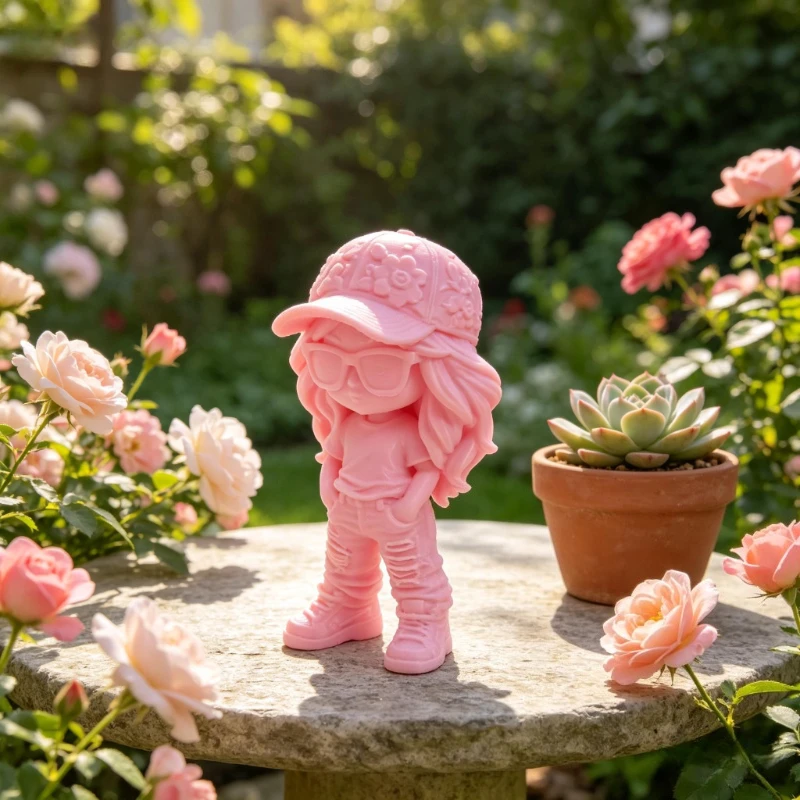 Ins Style Streetwear Girl Mini Statue 3D Printing Sunglasses Cap Trend Lady Figurine Ornament for Living Room Cafe Desktop Decor