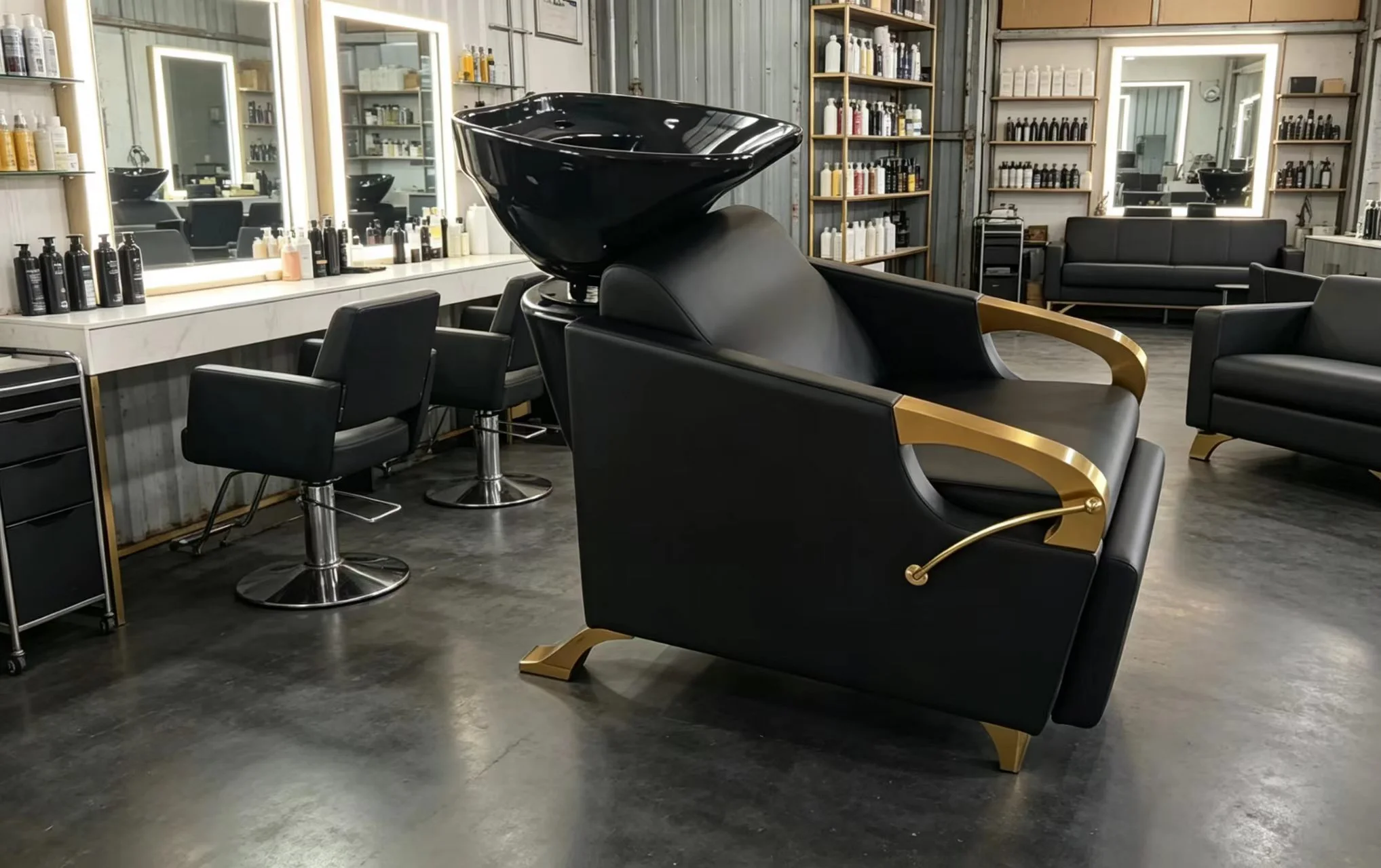 MY Beauty Salon Barber Shampoo Backwash Sink Station White Black Ceramic Tilting Sink Adjustable Seat Hair Washing Bed