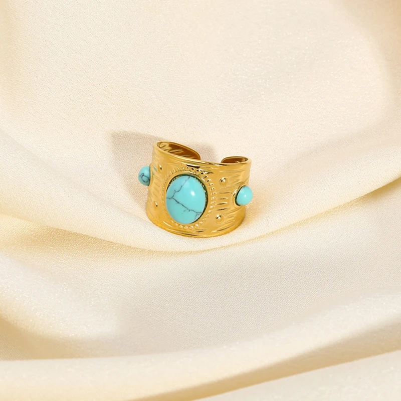 YHTOT Fashion Trend 18K الذهب اللون مطلي الفولاذ المقاوم للصدأ الياقوت الدائري تكويم البيضاوي الدائري السيدات مجوهرات