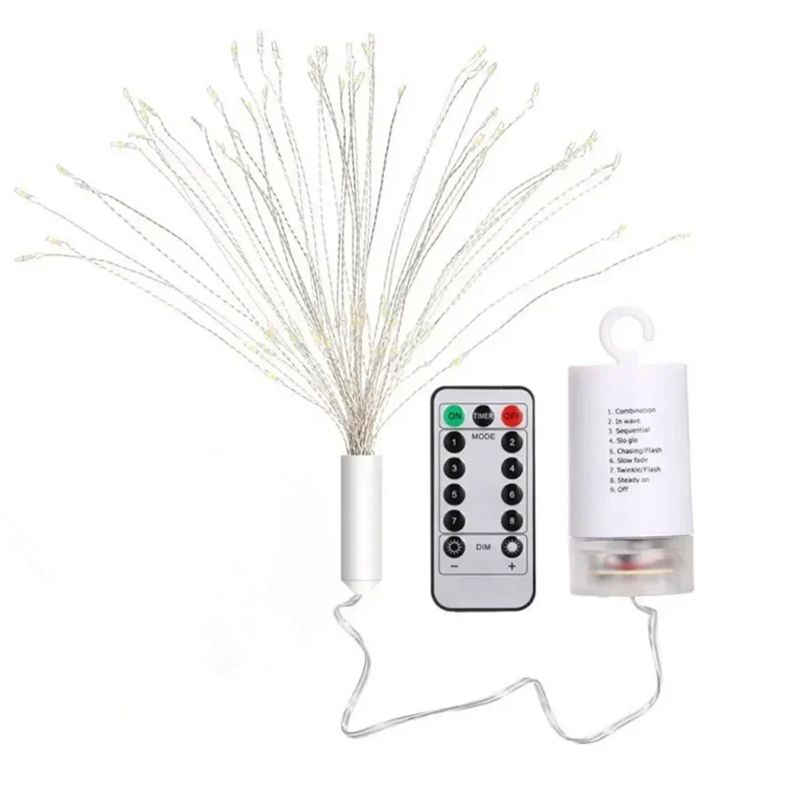 Guirxiété lumineuse en fil de cuivre avec télécommande, feu d'artifice extérieur, alimenté par batterie, 120/200 LED, 1PC