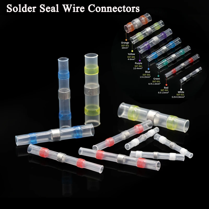 

50~1000pcs High-Quality Solder Seal Wire Connectors 3:1 Heat Shrink Insulated Waterproof Electrical Wire Terminals Butt Splice