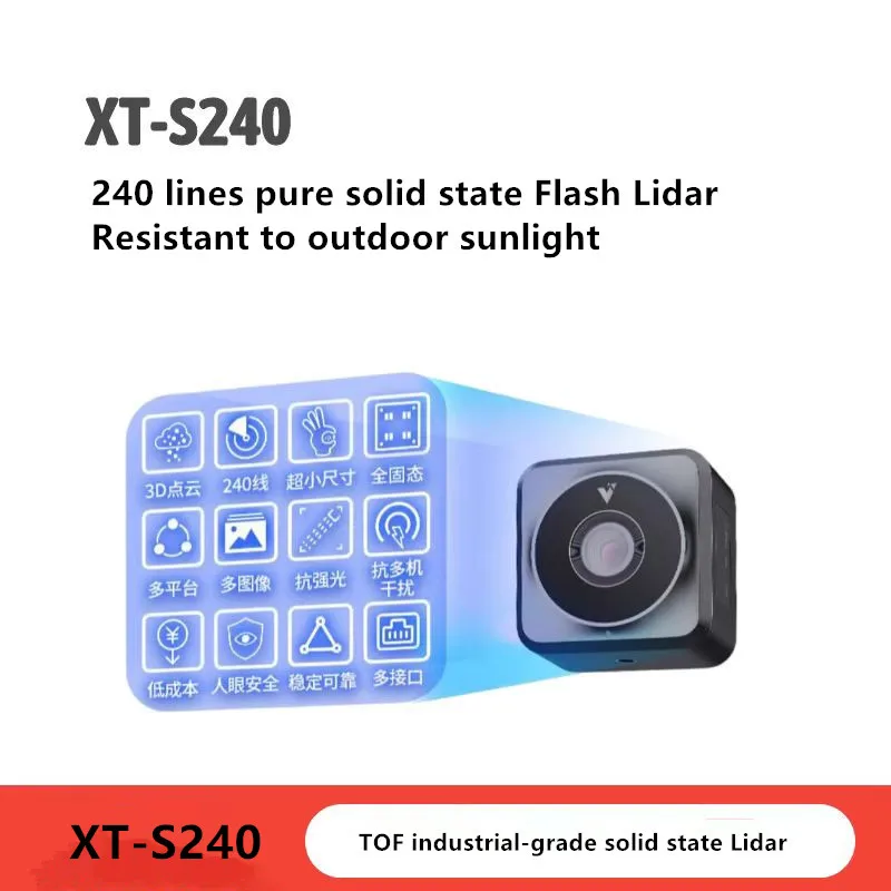 XT-240 Lidar 3D Flash de estado sólido puro 25 metros de alcance imagen de nube de punto 3D fuerte resistencia a la luz interior y exterior 100KLX