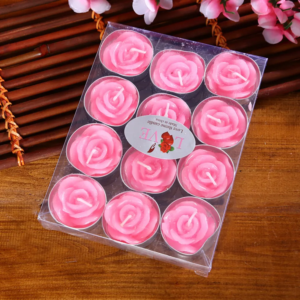 12Pcs Floating Rose Flower Candles Smokeless 2 Hour Duration Romantic Ambience Wedding Table Decor Party Celebration